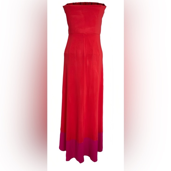 The Limited Petite Strapless High-Low Dress Red & Magenta Colorblock Size M - Picture 3 of 10
